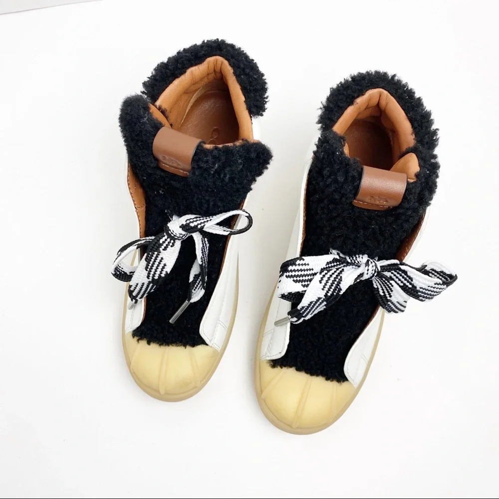 COACH Leather Colorblock High-Top Platform Wedge Shearling Boot Sneakers Size 6